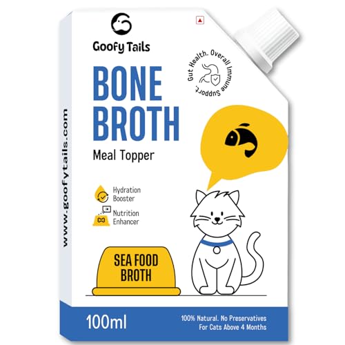 Goofy Tails Sea Food Bone Broth for Cats 300 ml (100ml X 3 Pack), Human Grade, Preservative Free,Gut Friendly Cat Food Topper, Cat Supplements with Na