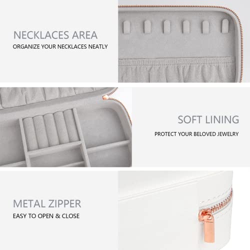 V-Lafuy Jewelry Box Small Jewelry Boxes, Pu Leather Portable Travel Jewelry Case, Large Capacity For Rings Earrings Necklaces Bracelets Watch, White C #TOP1