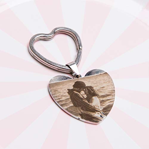 Fanery Sue Custom Calendar Photo Keychain Personalized Engraved Special Day Anniversary Memorial Gift Heart Keyring Id Key Tag(Heart-Black And White Picture) #TOP4