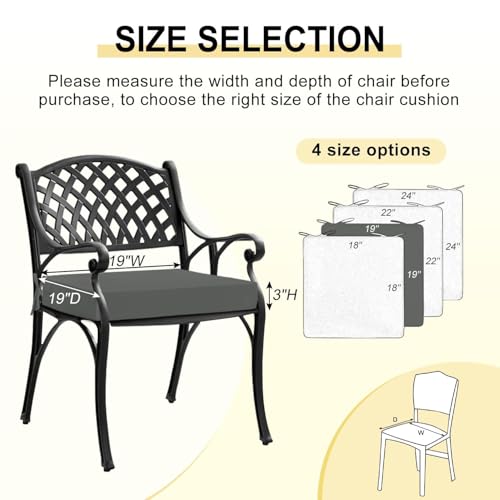 downluxe Waterproof Outdoor Chair Cushions Set of 4, 19" x 19" x 3" Patio Chair Cushion with Non-Slip Ties & Handle, Square Outdoor Cushion for Patio Furniture with Removable Cover, Dark Grey by downluxe - Used condition - Image 6