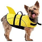 CITÉTOILE Chaleco Salvavidas Perro Tiburón, Chaleco Flotador Perro Pequeño Ajustable, Salvavidas Flotador Perro Playa, Dog Life Jacket Vest Chaleco Agua Perro con Asa y Reflectante, Amarillo, XS
