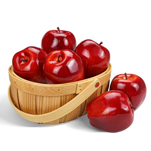 Lorigun Künstliche Äpfel gefälschte Früchte rote köstliche Äpfel für Dekoration, dekorative Frucht, Imitat große rote Äpfel 6 Stücke
