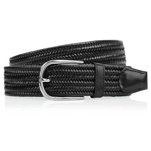 Ceinture tressée en cuir véritable noir de qualité supérieure avec boucle en métal robuste
