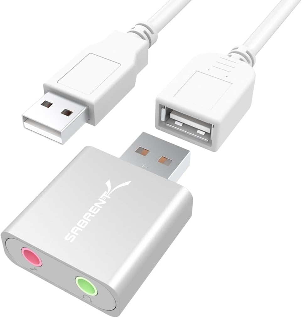 Aluminum USB External Stereo Sound Adapter for Windows and Mac. Plug and Play No Drivers Needed. [Silver] (AU-EMAC)