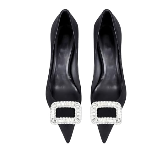 Image of Women's Pointed Toe Shallow Mouth Sexy Square Buckle Rhinestones 10cm Stiletto Heels Slip-on Wedding Party Banquet Big Size Shoes