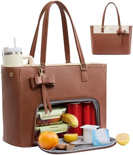 LOVEVOOK Work Tote Bag with Lunch Compartment, 3 in 1 Laptop Tote Bag for Women with Giant Tumbler Holder for Teacher, Nurse, Travel, Office, Daily
