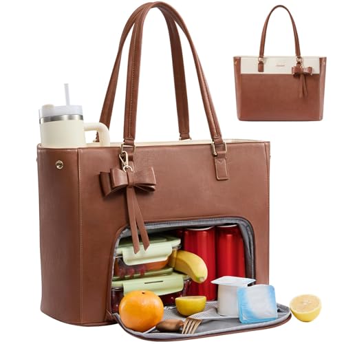 LOVEVOOK Work Tote Bag with Lunch Compartment 3 in 1 Laptop Tote Bag for Women with Giant Tumbler Holder for Teacher Nurse Travel Office Daily