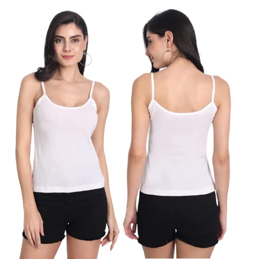 Image of VESY Women Camisole Regular Fit Cotton Camisole Slip with Spaghetti Straps (Pack of 2)