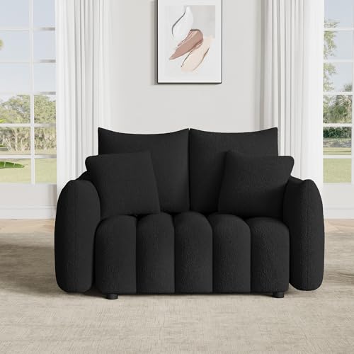 Image of OUYESSIR 56 inch Modern Sofa Couch, Comfy Deep Seat Teddy Cloud Sofa, Upholstered 2-Seater Boucle Couch, Oversized Loveseat for Living Room, Bedroom, Office, Apartment, Black