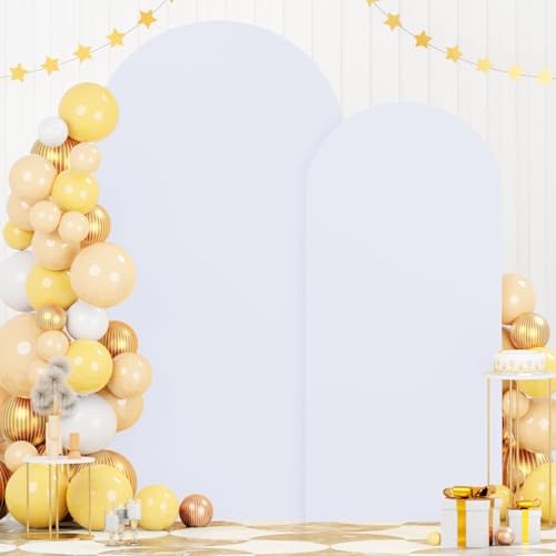 Image of FOTSHARER Arch Covers 7.2 and 6ft White Arch Backdrop Cover Set of 2 Spandex Fitted Arched Backdrop Stand Cover Wedding Arches Covers for Wedding Ceremony Birthday Baby Shower Grad Party Decorations