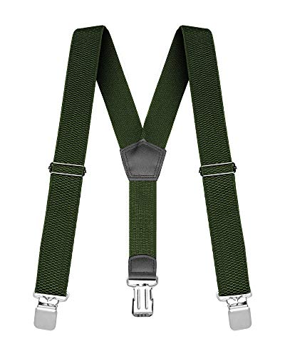 Buyless Fashion Heavy Duty Textured Suspenders For Men - 48" Adjustable Straps 1 1/2" - Y Shape - 5117-Olive #TOP23