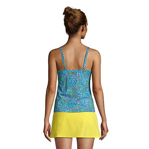 Lands' End Women Chlorine Resistant Tie Front Underwire Tankini Top Turquoise Mini Floral Regular 64