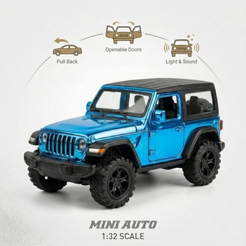 Image of Happy Hues Die-Cast Metal Toy Car 1:18 Scale - Premium Racing Model with Opening Doors & Durable Alloy Body, Best Collectible Gift for Kids (Jeep Blue)