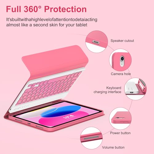 Image of MMK for iPad 11th 10th Generation Case with Keyboard (2022, 10.9 inch), Wireless Detachable Keyboard, Pencil Holder for iPad 11 inch (A16 2025), 10th Gen (10.9 Inch 2022)-Watermelon Red