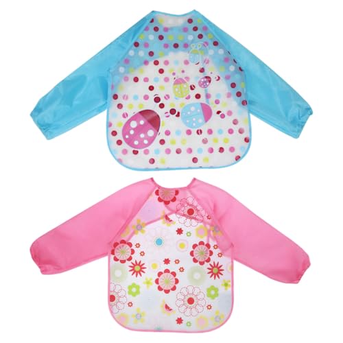 Abaodam Delantales Impermeables para Pintar Bebés Manga Larga 2 Unidades EVA Rosa Girasol y Azul Escarabajo Ropa Protectora para Actividades Artísticas y Manualidades