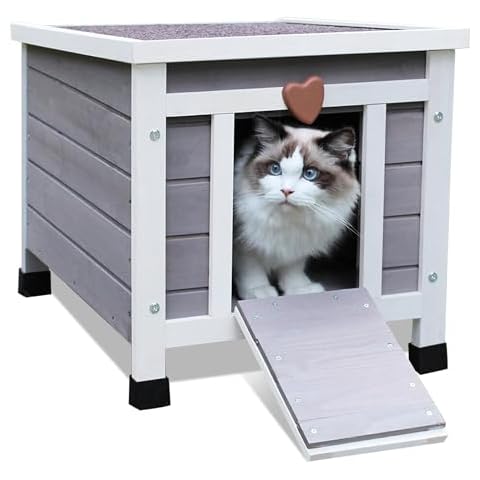 Hicaptain Cat House Outdoor, Feral Cat Shelter, Outside Rabbit Hutch Weatherproof Wooden Small Animal House and Habitats Cover