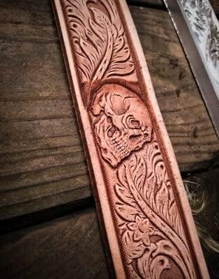 Handmade aluminum alloy leather embossing mold Tang grass pattern/3D skull belt embossing mold - (Color: 8.7x2cm)