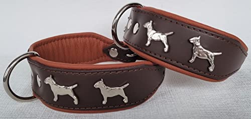 Bullterrier HUNDEHALSBAND - Halsband, Halsumfang 33-41cm/45mm, Leder Schwarz; Braun/Cognac (Braun/Cognac)