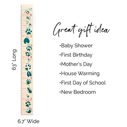 Headwaters Studio Wooden Ruler Growth Chart For Kids, Boys And Girls - Height Chart & Height Measurement For Wall - Kids Nursery Wall Decor And Room Hanging Wall Decor - Green Animal Tracks #TOP3