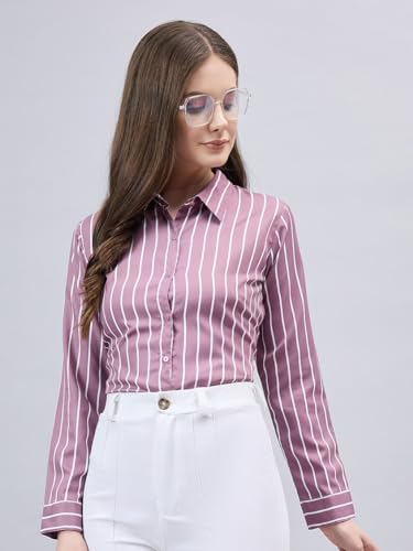 Image of Style Quotient Women Beige White Stripe Printed Formal Shirt
