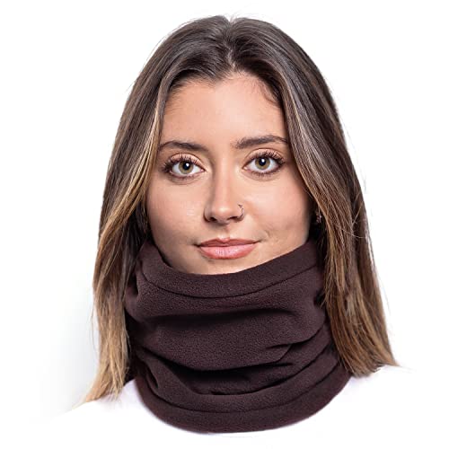 Karl Loven Damen Loop Schal Hals wärmer Herren Schnalle Winter Fleece Futter Unisex warme Hut Maske - Sport Ski Motorrad Fahrrad Snowboard Wandern Braun