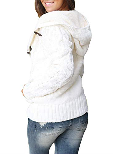 Sidefeel Women's Button Up Cardigan Fleece Lined Jackets Hooded Sweater Coat Large White