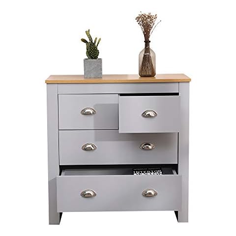 DONEWELL Furniture 2+2 Drawer Chest Bedroom Storage Cabinet Living Room Cupboard Unit- White+Oak/Grey+Oak,79x35x81cm (Grey+Oak) Cover