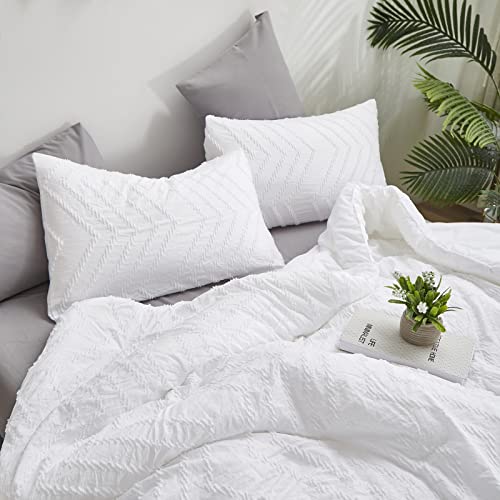 Luxlovery White Comforter Set California King Aztec Boho Bedding Comforter Set Cal King Farmhouse Shabby Blanket Quilts Chic Rustic Plain White Embroidery Comforter Set #TOP7