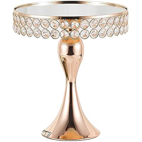 Gold Round Cake Stands Cupcake Stand Dessert Display Stand with Crystal Beads (Small, Gold) Cover