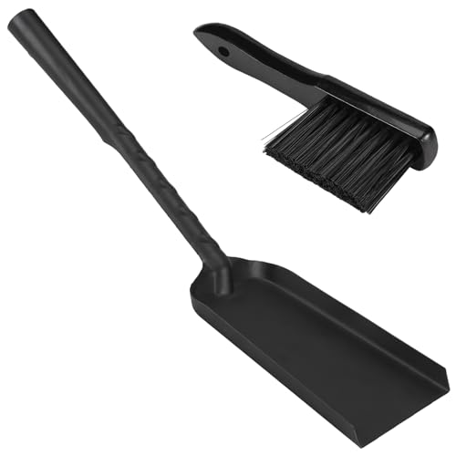 Aulock Heavy-Duty Metal Fireplace Ash Shovel and Brush Set, Upgraded Coal Shovel and Hearth Brush Set, Large Fireplace Fire Pit Tools for Wood Stove Hearth Cleaning