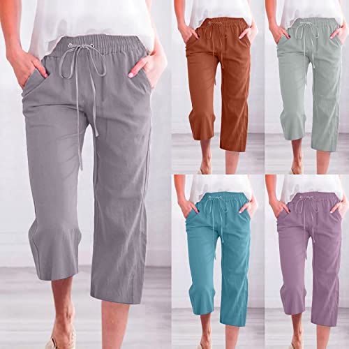 Women Capris Pants Casual Lightweight Wide Leg Pant Drawstring Elastic Capris Pant 3/4 Length Beach Pants2
