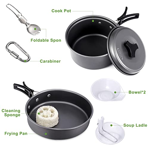 G4Free 11Pcs/13Pcs Camping Cookware Mess Kit Hiking Backpacking Picnic Cooking Bowl Non Stick Pot Pan Knife Spoon Set(11Pcs Black) #TOP1