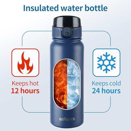 Image of GOPPUS Insulated Water Bottle 20oz Stainless Steel BPA-Free Sports Bottle Ideal for School and Travel Silicone Spout Lid Prevents Leaks, Sweat, and Dust (dark blue)