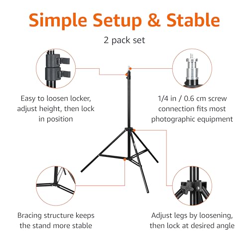 Amazon Basics Portable Aluminum Photography Light Stand Tripod with Case, Adjustable 2.8-6.7 Feet, Pack of 2, Black view 2