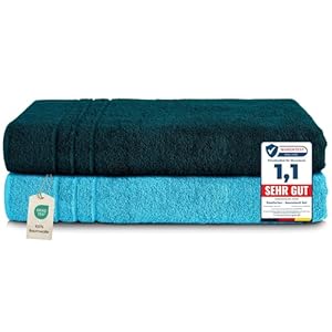 Komfortec Set van 2 Handdoeken 80x200 cm - 100% Katoen - XXL Saunahanddoeken - Badlaken - Strandlaken - Badhanddoek- Douchelaken - Zacht - Hoge Absorptie - Sneldrogend - Petroleumblauw&Turquoise