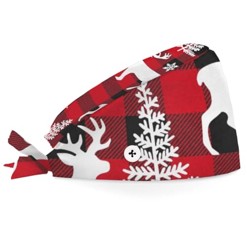 Mularoka Mesh Snowflake Elk Working Caps with Button Sweatband Comfortable Adjustable Bouffant Hats Work Hat for Women Men