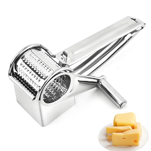 Käsereibe mit Kurbel Praktische rotierende Küchenreibe Edelstahl für Parmesanreibe Parmesanmühle Mozzarella Hartkäse Geeignet für private und professionelle Küchen