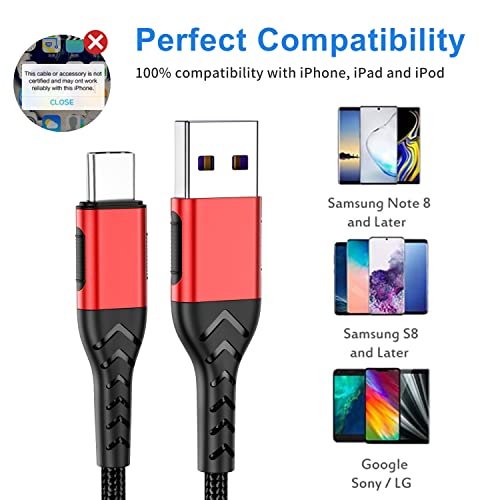 Image of Durcord USB C Cable, Upgarded 2Pack 3ft Fast Charging 3 Feet USB Type C Charging Cord Cable, 3 Foot Type C Charger Nylon Braided USB Cable Compatible with iPhone 15 /Pro /Plust /Max /Samsung etc-Red