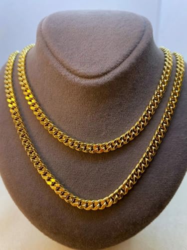 Real 10K Solid Yellow Gold Miami Cuban Link Chain Necklace for Men & Women Diamond Cut with Lobster Claw Clasp 10K Italian Gold Chain Jewelry (3.5mm - 5mm)2