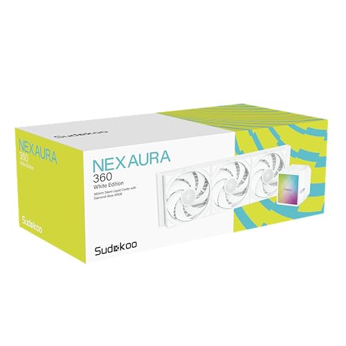 Image of Sudokoo NEXAURA 360 WH Liquid Cooler, 360mm, PWM Pump, 2500-3600RPM, Diamond Glow ARGB Pump Head, Fluid Dynamic Bearing Fans, White