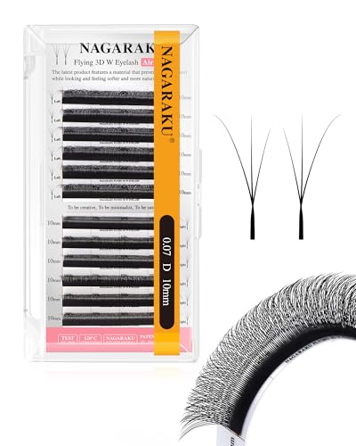 NAGARAKU Flying 3D W Premade Fans Lash Extensions 0.07 D 10mm Matte Black
