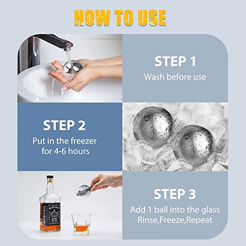 Whiskey Stones Gift For Men Dad Husband Boyfriends Whiskey Glass Set Of 2 Large Xl Stainless Steel Balls Unique Anniversary Birthday Drinking Gift Set #TOP4