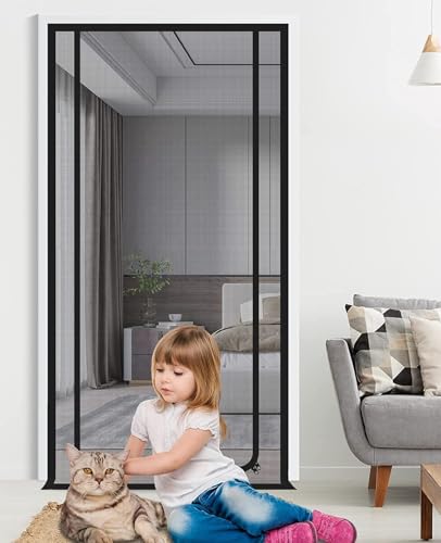Cat Screen Katzennetz für Balkon, Haustiere Bildschirm Tür, verhindern, DASS Katzen aus Laufen, Katze Mesh Tür Bildschirm für Wohnzimmer, Schlafzimmer, Küche (Passende Türgröße: 100cm x 210cm)