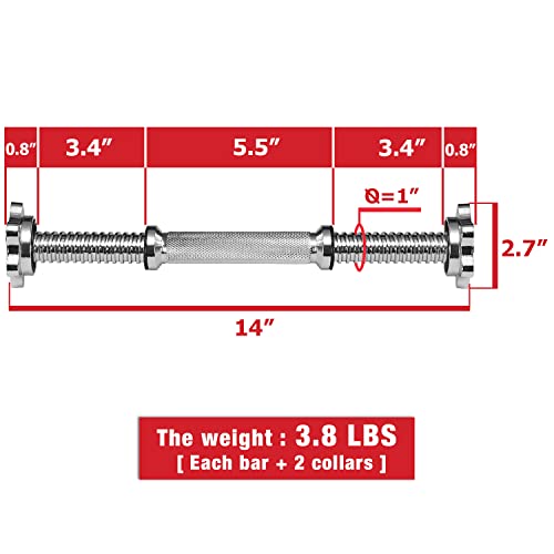 A2Zcare Threaded Dumbbell Handles/Adjustable Dumbbell Bar Handles - Fit 1 Inch Standard Weight Plate - Weightlifting Accessories - Sold In Pair (Thread Dumbbell Handle - 14Inch) #TOP1