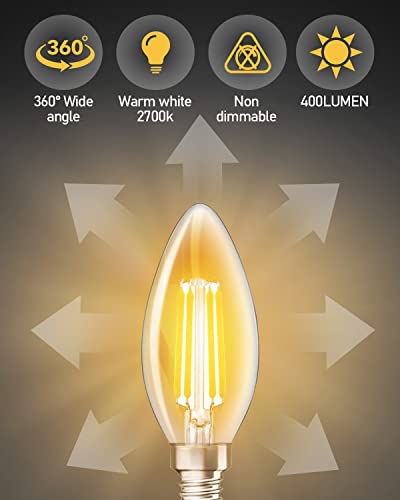 E14 LED Light Bulb, 4W 400 Lumens E14 LED Light Bulb Warm White 2700K, 40W Equivalent SES Small Edison Screw Light Bulbs, CRI 80 Candle Bulb, Non Dimmable - Pack of 6