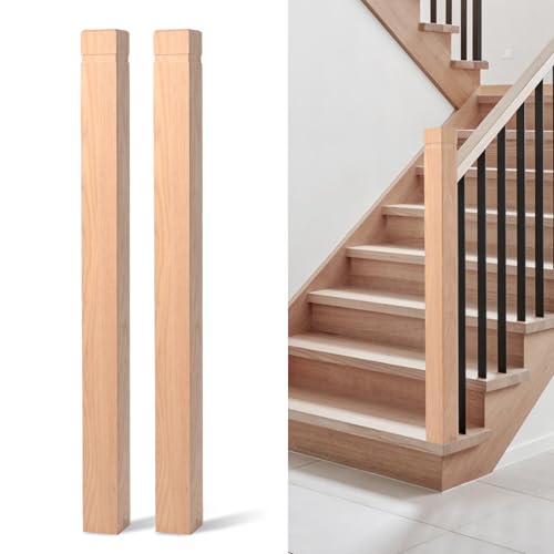 tonchean 2Pcs Solid Red Oak Stair Newel Post 3.5 x 48 inch Wood Balusters with a Single Groove for Staircase Interior Railing Newels for Stair Replacement