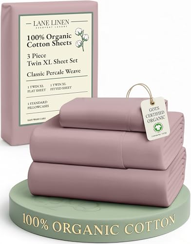 LANE LINEN 100% Organic Cotton Eco Friendly Extra Large Twin Sheets for Hospital Bed, Fully Elasticized Reinforsed Seams in Fitted Pocket, Machine Washable Deep Pocket Twin XL Bedding- Lilac
