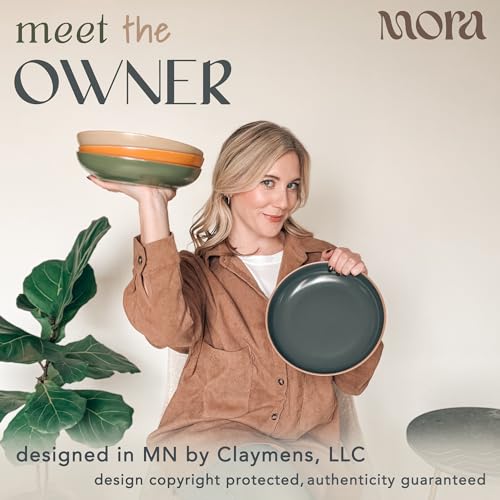Mora Ceramic Artisan Matte Large Pasta Bowls 30oz, Set of 4 - Serving, Salad, Dinner, etc Kitchen Plate/Wide Bowl - Microwave, Oven, Dishwasher Safe - Modern Porcelain Stoneware Dishes, Safari Colors