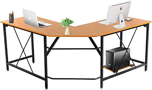 DAWOO L-Shaped Desk-Wood Computer Corner Desk, Home Gaming Desk,Writing Studying PC Laptop Workstation Table for Home Office Bedroom