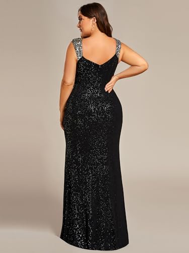 Image of Ever-Pretty Women's Glitter V Neck Sleeveless Plus Size Formal Dresses High Split Bodycon Prom Dress Evening Gowns